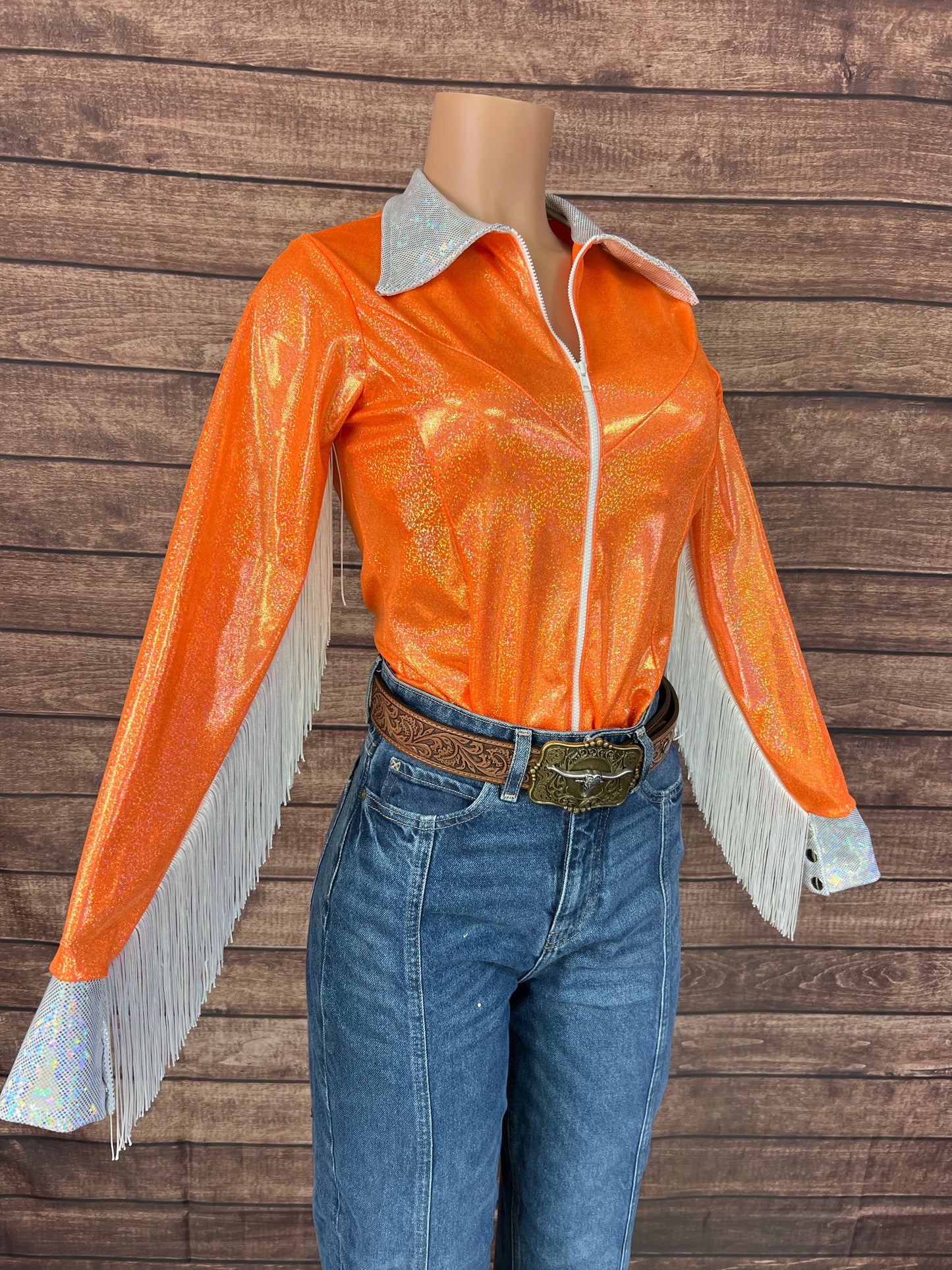 Neon Orange Zipper Front Rodeo Shirt