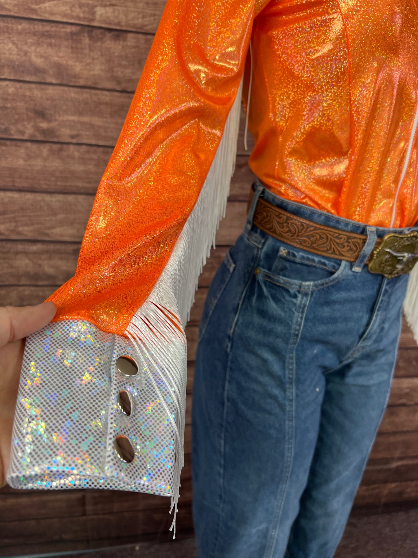 Neon Orange Zipper Front Rodeo Shirt