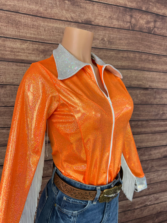 Neon Orange Zipper Front Rodeo Shirt