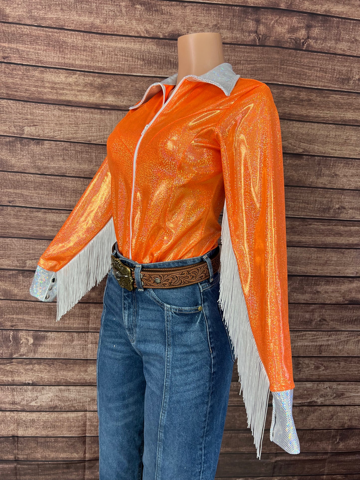 Neon Orange Zipper Front Rodeo Shirt