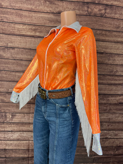 Neon Orange Zipper Front Rodeo Shirt
