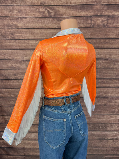 Neon Orange Zipper Front Rodeo Shirt