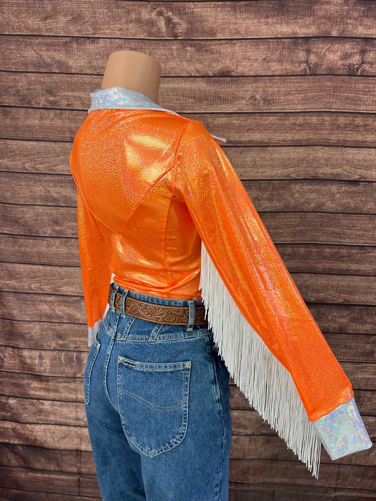 Neon Orange Zipper Front Rodeo Shirt