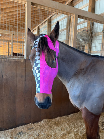 Neon Pink and Diamond Spandex Face Mask for Horses