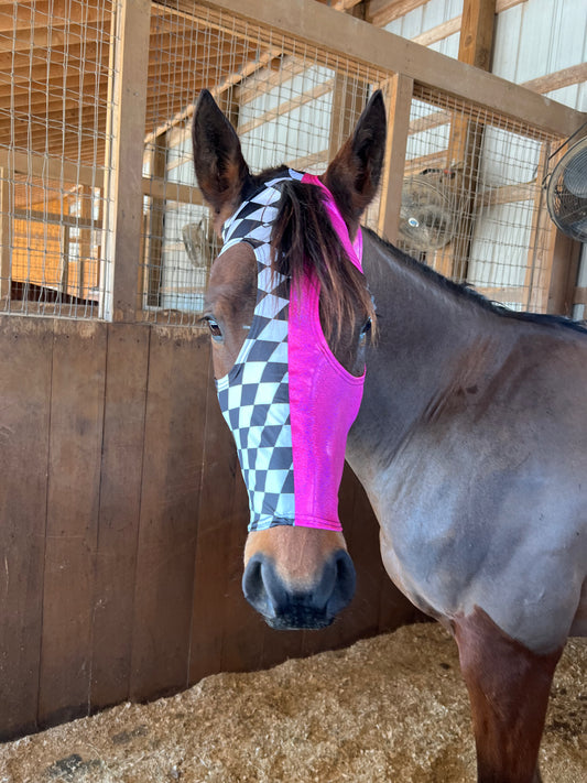 Neon Pink and Diamond Spandex Face Mask for Horses