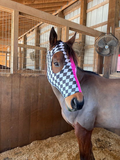 Neon Pink and Diamond Spandex Face Mask for Horses