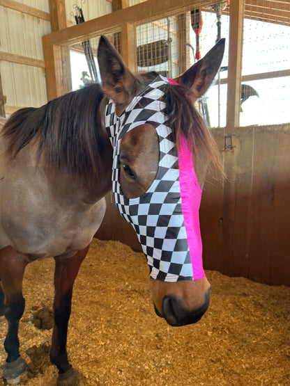 Neon Pink and Diamond Spandex Face Mask for Horses