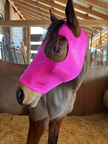 Neon Pink and Diamond Spandex Face Mask for Horses
