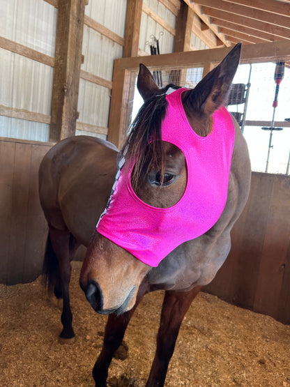 Neon Pink and Diamond Spandex Face Mask for Horses