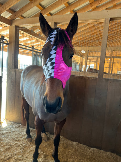 Neon Pink and Diamond Spandex Face Mask for Horses