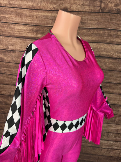 Neon Pink and Diamond Thunderbird Fringed Trick Rider Jumpsuit
