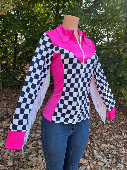 Neon Pink and Checkered Rodeo Shirt Rodeo Shirt Riverside Rodeo Shirts 