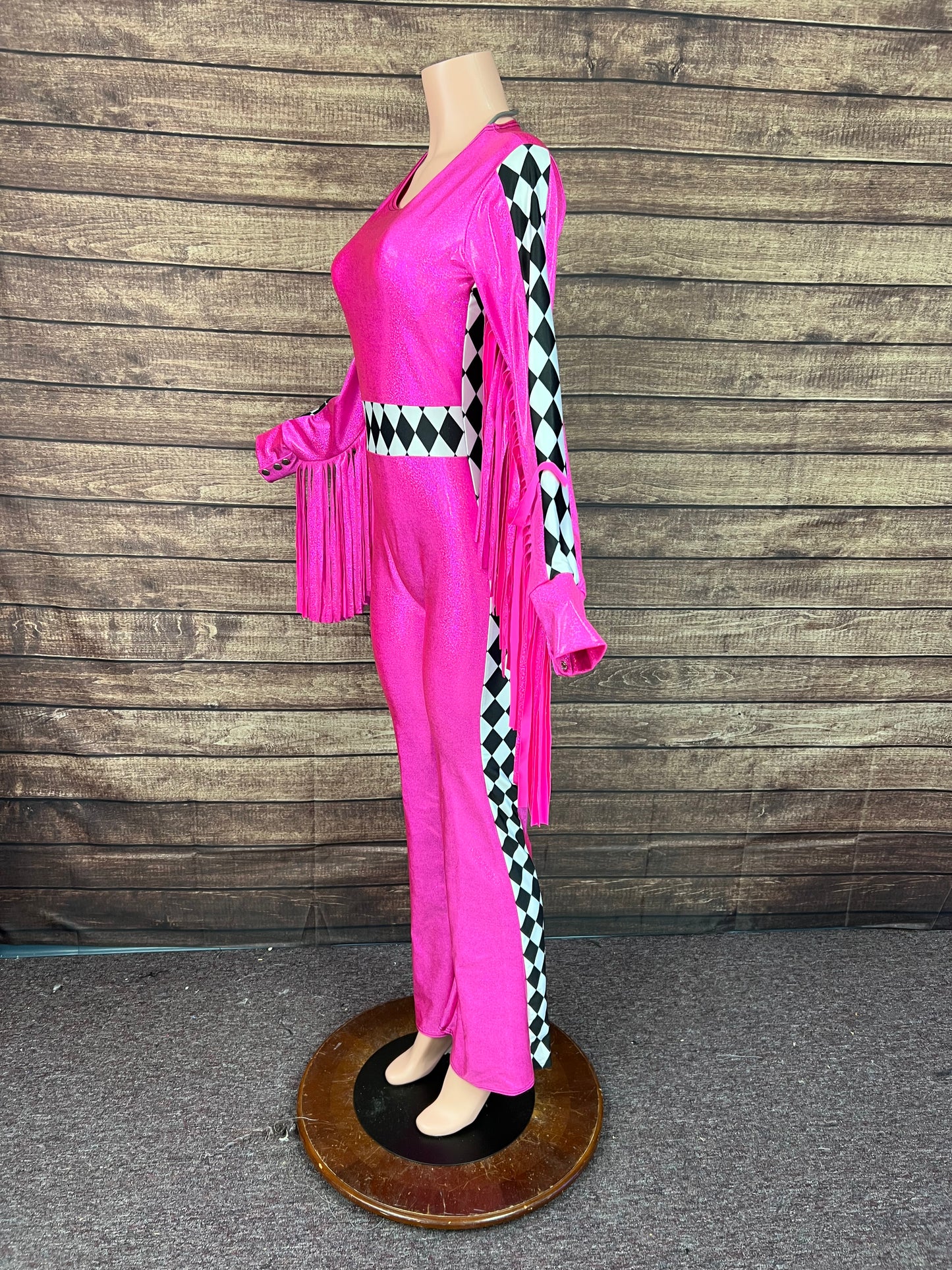 Neon Pink and Diamond Thunderbird Fringed Trick Rider Jumpsuit