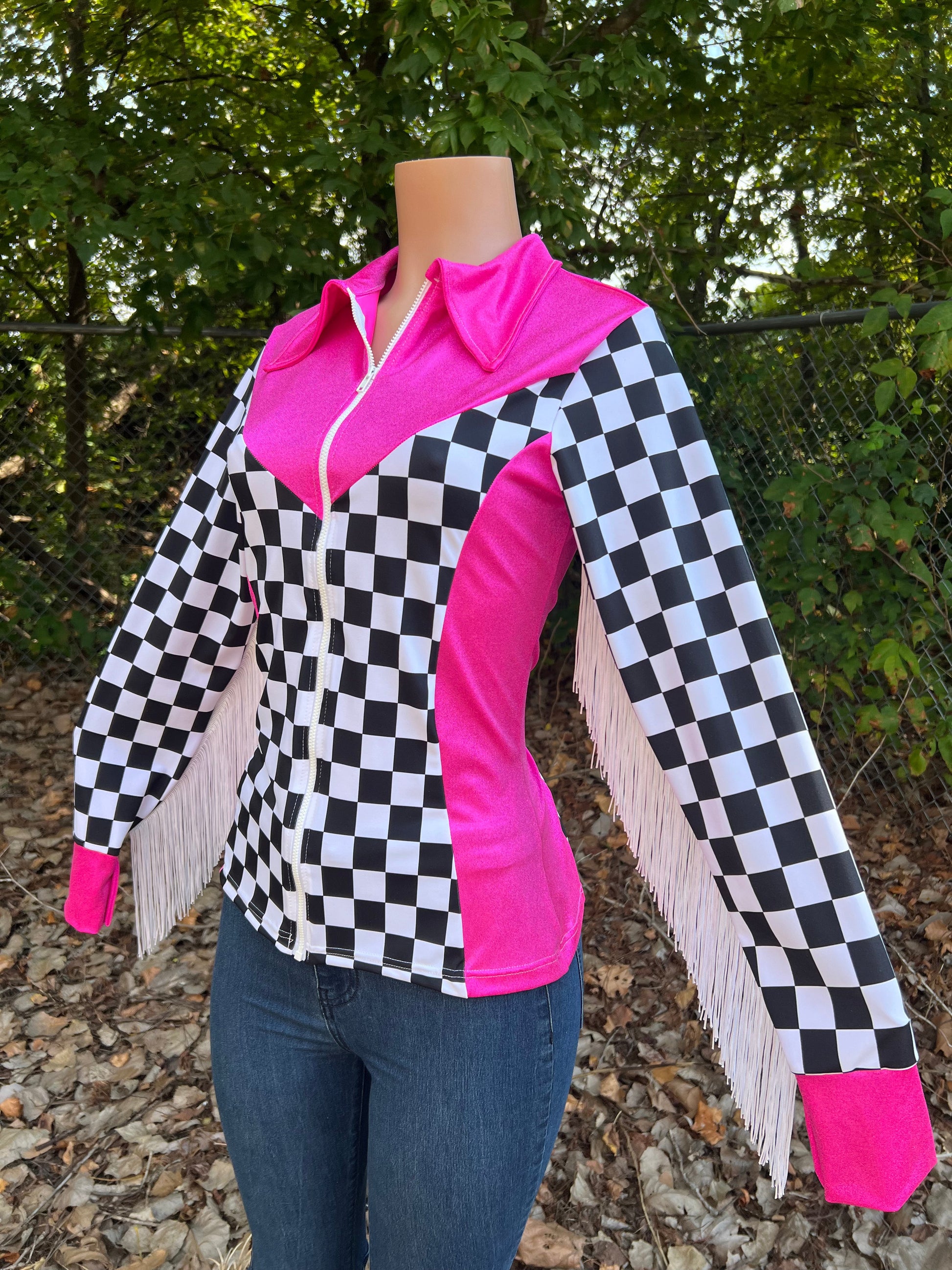 Neon Pink and Checkered Rodeo Shirt - Riverside Rodeo Shirts