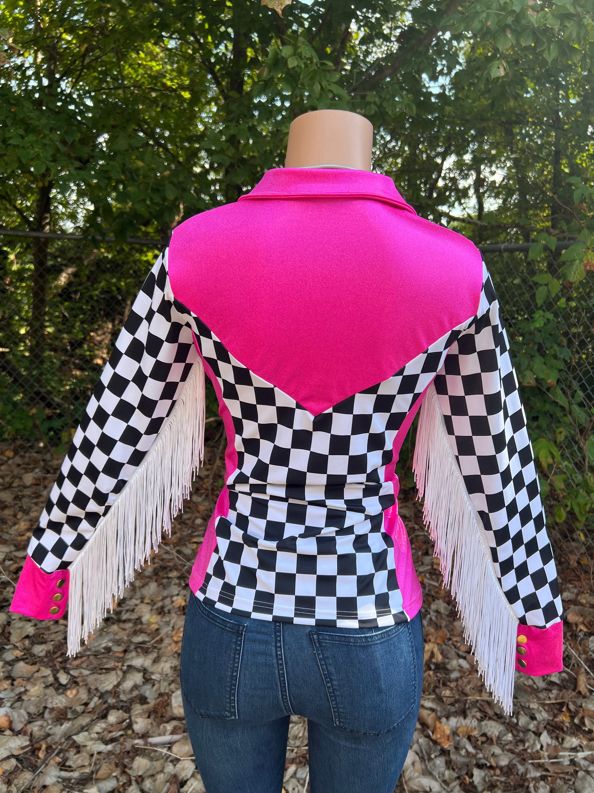 Neon Pink and Checkered Rodeo Shirt - Riverside Rodeo Shirts