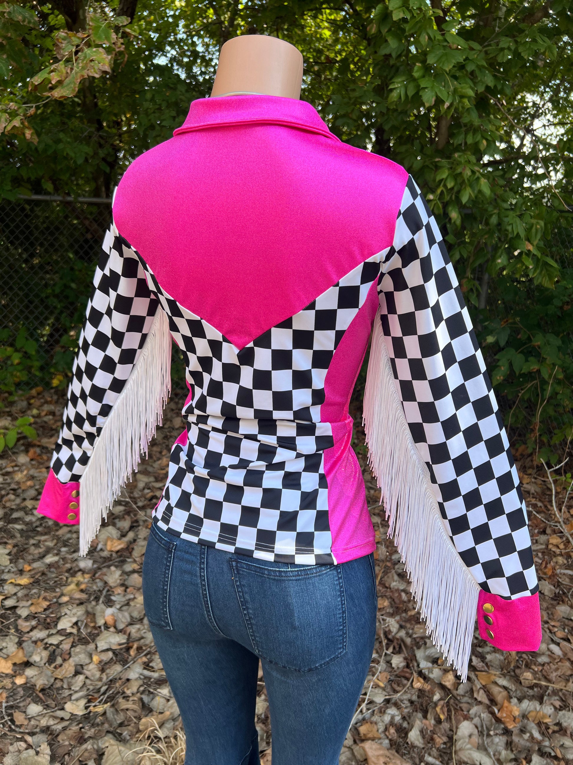 Neon Pink and Checkered Rodeo Shirt - Riverside Rodeo Shirts
