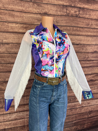 Desert Dreams Mesh Sleeve Zipper Front Rodeo Shirt