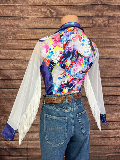 Desert Dreams Mesh Sleeve Zipper Front Rodeo Shirt