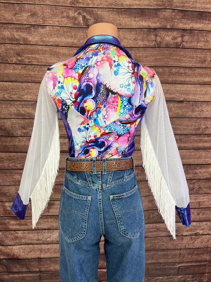 Desert Dreams Mesh Sleeve Zipper Front Rodeo Shirt