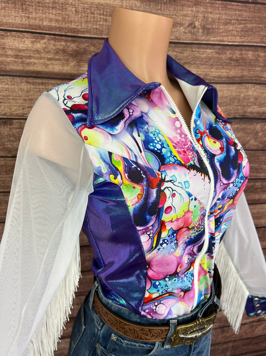 Desert Dreams Mesh Sleeve Zipper Front Rodeo Shirt