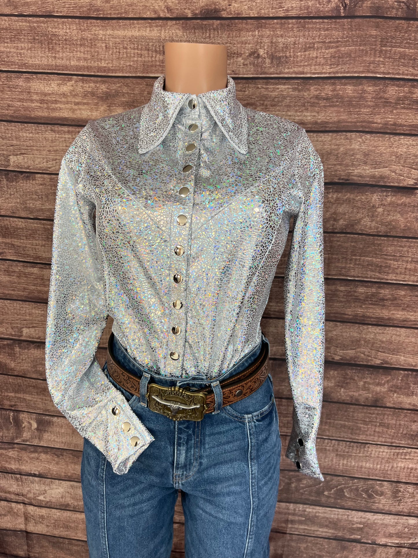 White Shattered Glass Snap Front Rodeo Shirt