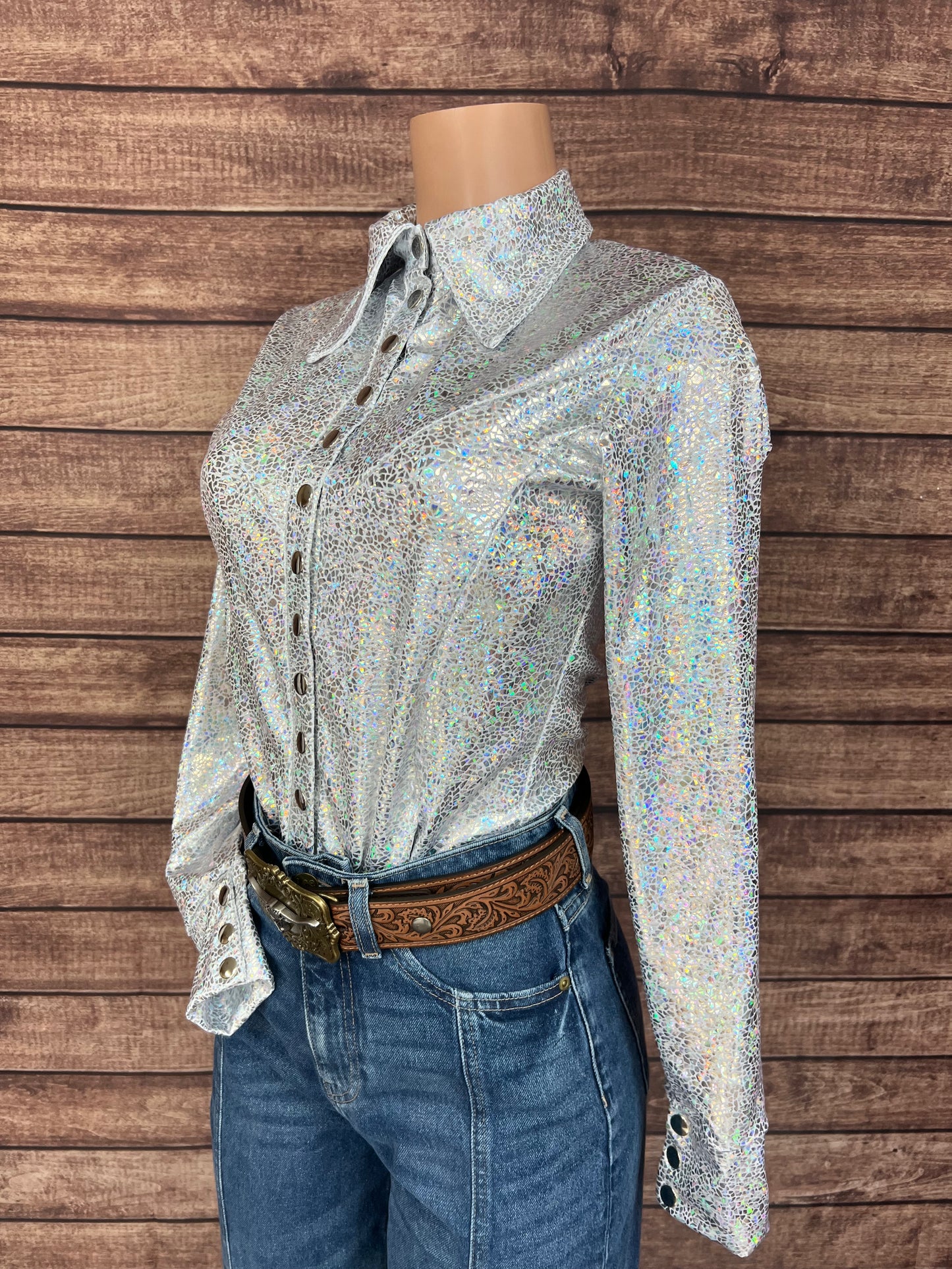 White Shattered Glass Snap Front Rodeo Shirt