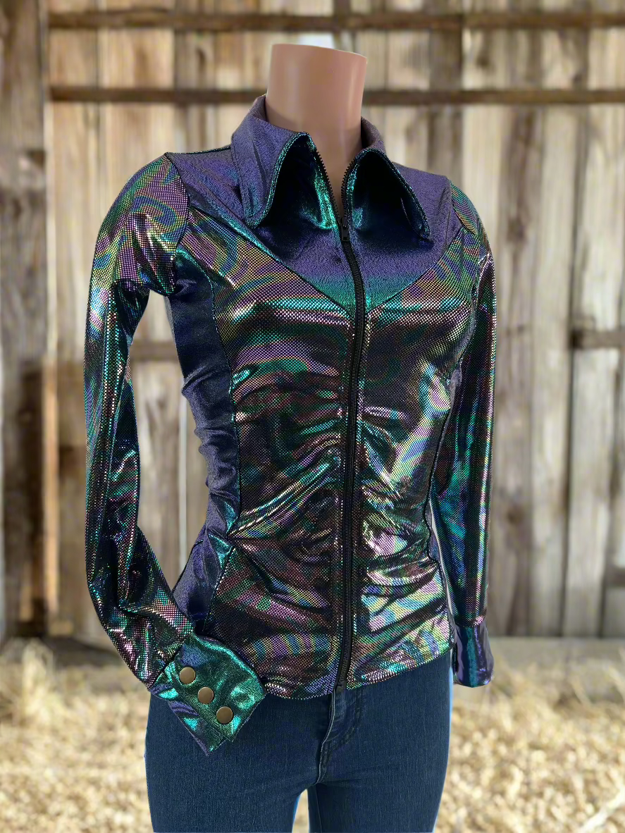 Oil Slick and Scarab Holographic Rodeo Shirt Rodeo Shirt Riverside Rodeo Shirts 