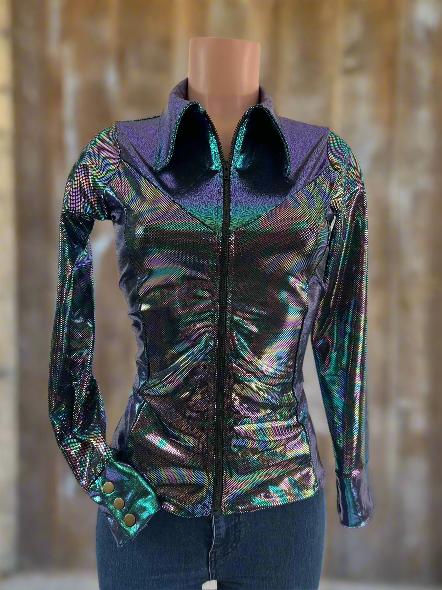 Oil Slick and Scarab Holographic Rodeo Shirt Rodeo Shirt Riverside Rodeo Shirts 