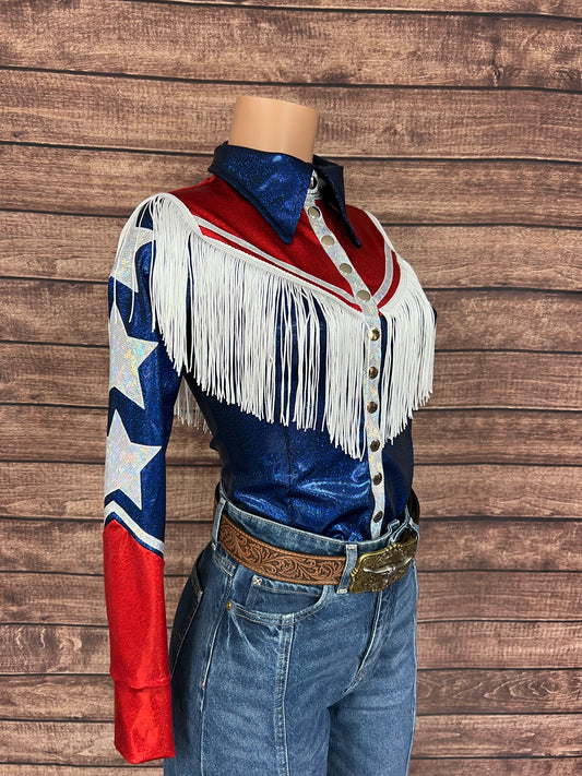 Galveston Snap Front Rodeo Shirt with Front and Back Yoke Fringe