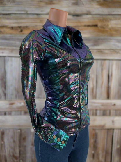 Oil Slick and Scarab Holographic Rodeo Shirt Rodeo Shirt Riverside Rodeo Shirts 