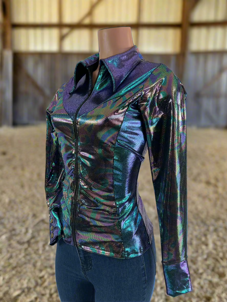 Oil Slick and Scarab Holographic Rodeo Shirt Rodeo Shirt Riverside Rodeo Shirts 