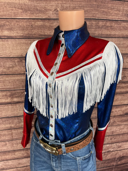 Galveston Snap Front Rodeo Shirt with Front and Back Yoke Fringe