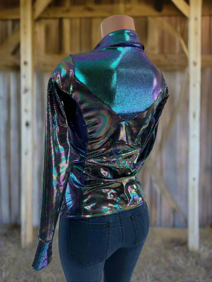 Oil Slick and Scarab Holographic Rodeo Shirt Rodeo Shirt Riverside Rodeo Shirts 