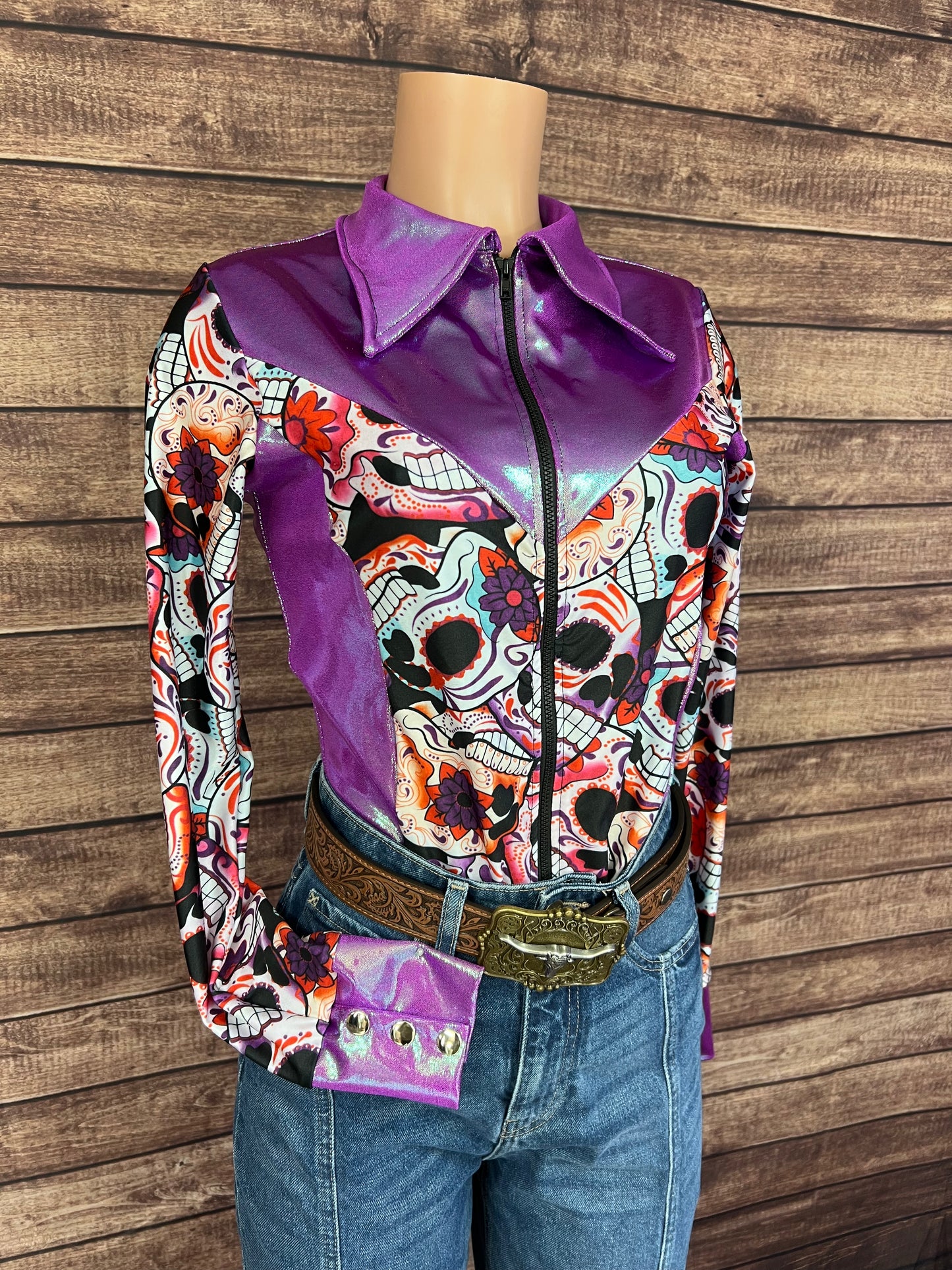 Dia De Los Muertos Zipper Front Rodeo Shirt
