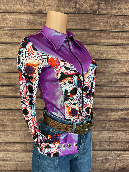 Dia De Los Muertos Zipper Front Rodeo Shirt
