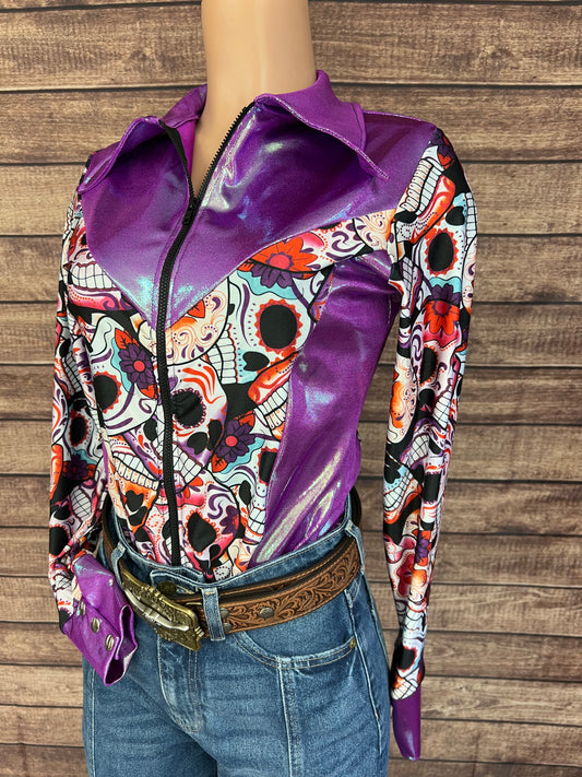 Dia De Los Muertos Zipper Front Rodeo Shirt