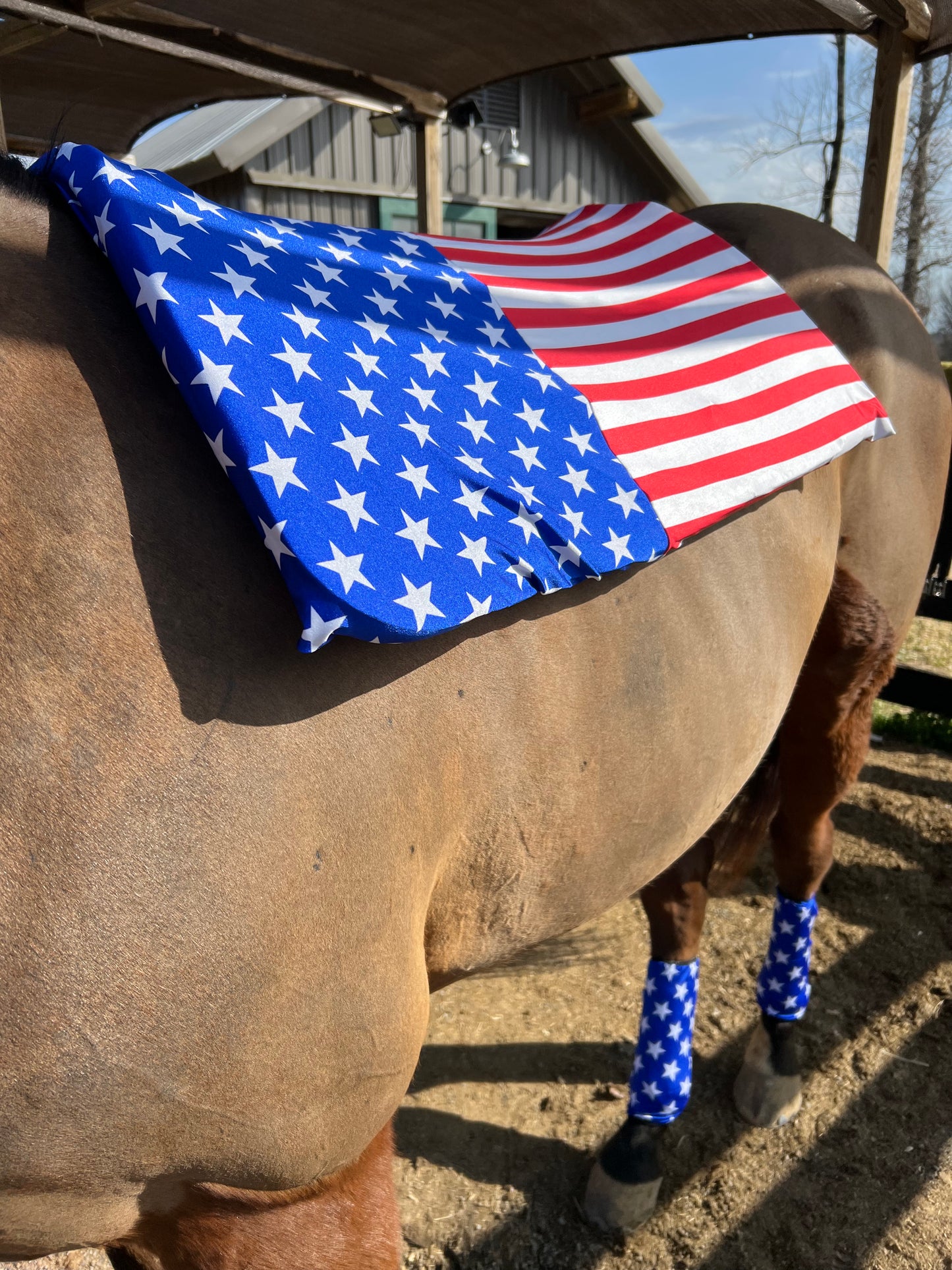Western Saddle Pad COVER in Blue and White Star / Red and White Stripe