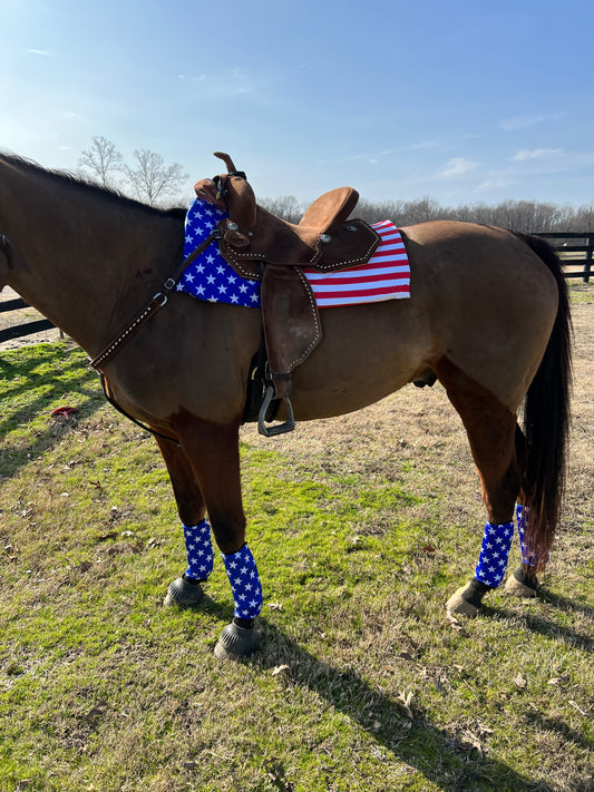 Western Saddle Pad COVER in Blue and White Star / Red and White Stripe