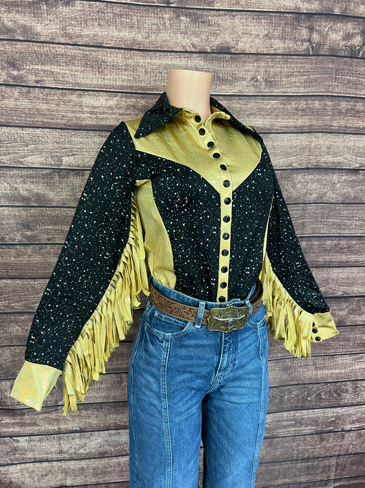 Gold Rush Snap Front Rodeo Shirt with Thunderbird Fringe