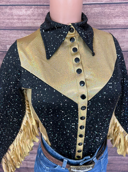 Gold Rush Snap Front Rodeo Shirt with Thunderbird Fringe
