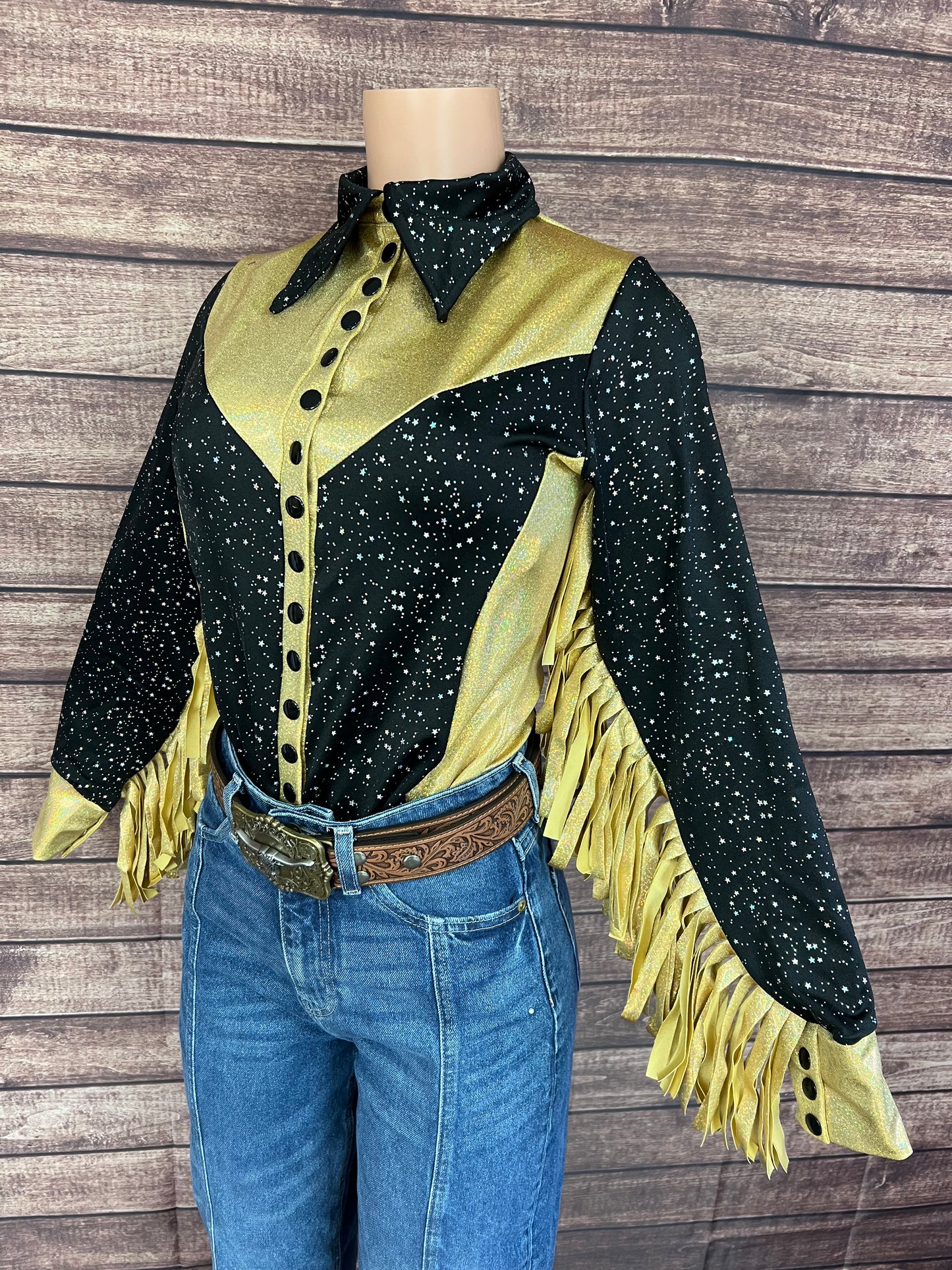 Gold Rush Snap Front Rodeo Shirt with Thunderbird Fringe