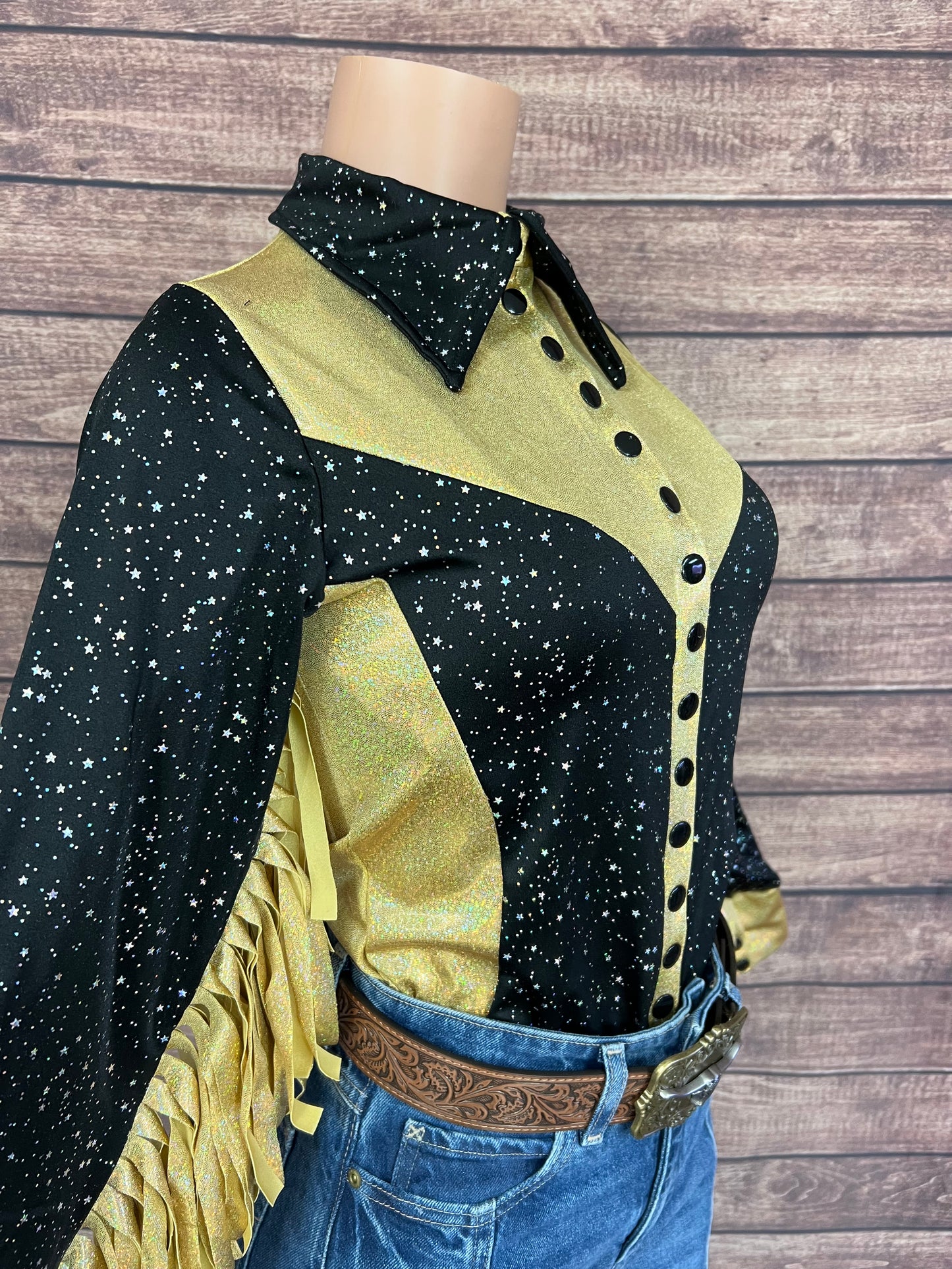 Gold Rush Snap Front Rodeo Shirt with Thunderbird Fringe