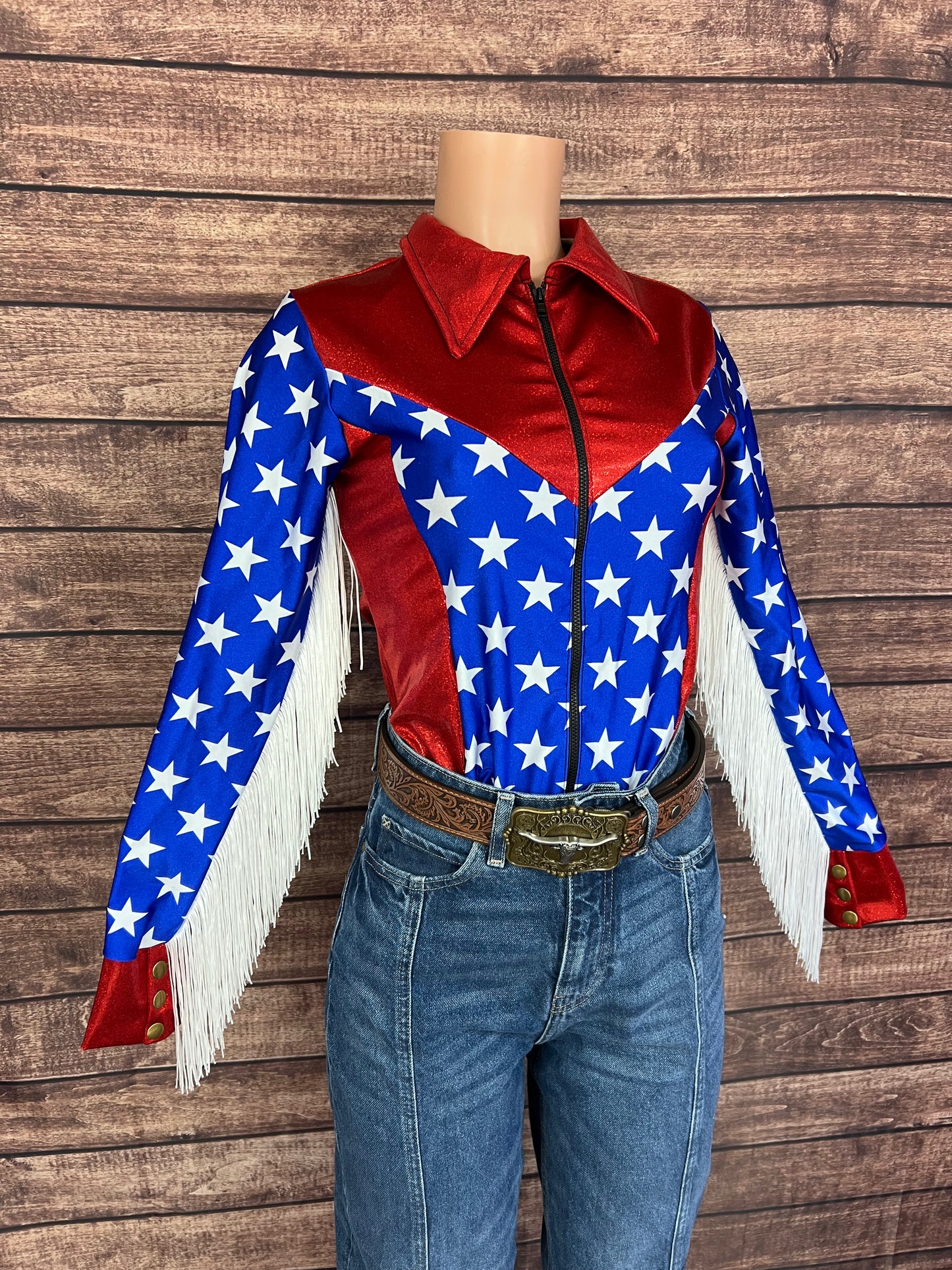 Firecracker Rodeo Shirt with White Fringe