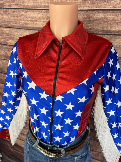 Firecracker Rodeo Shirt with White Fringe