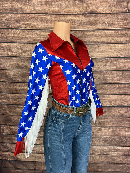 Firecracker Rodeo Shirt with White Fringe