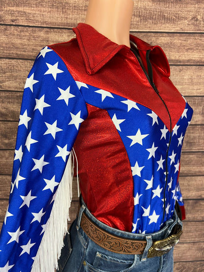 Firecracker Rodeo Shirt with White Fringe