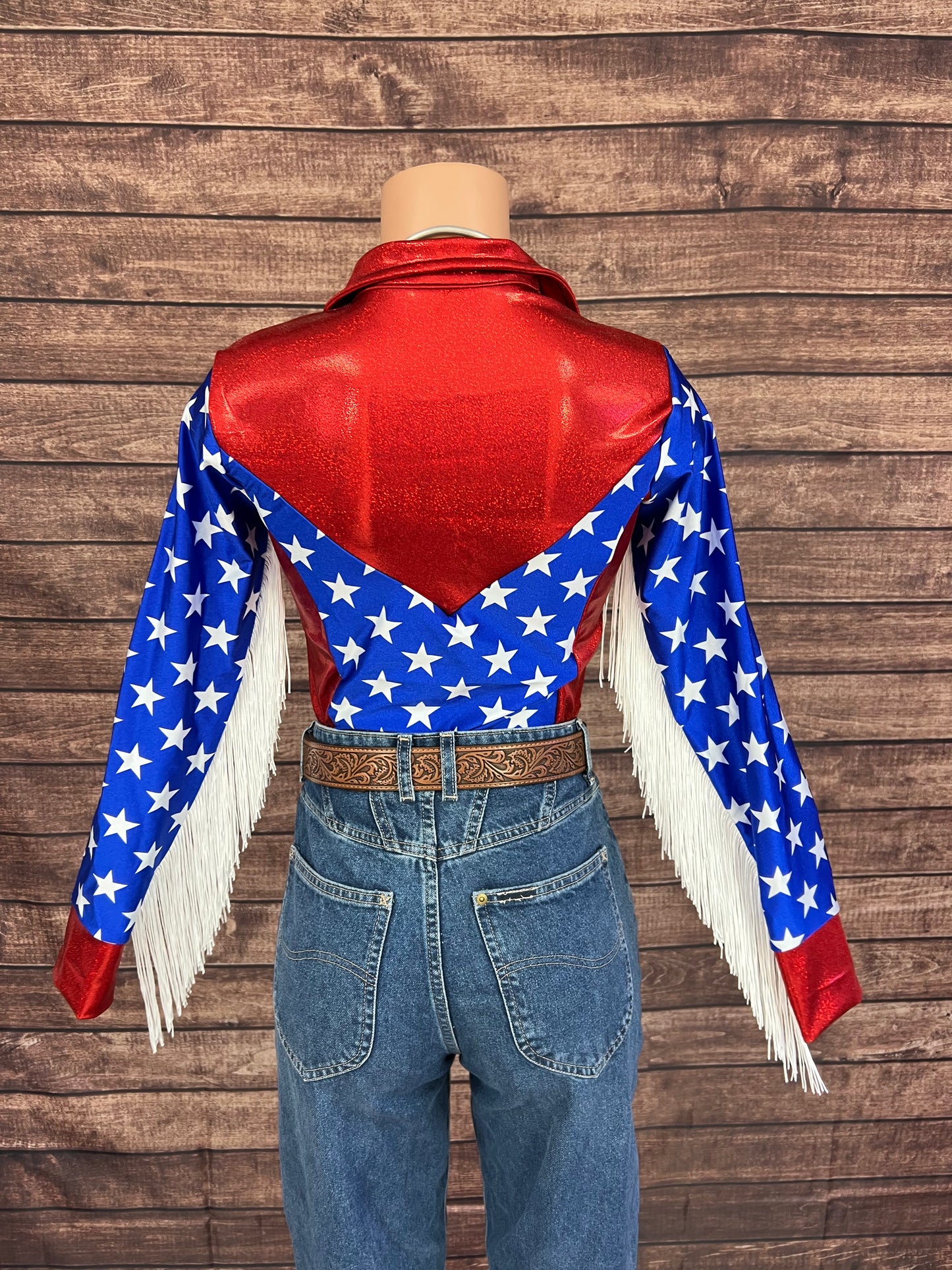 Firecracker Rodeo Shirt with White Fringe