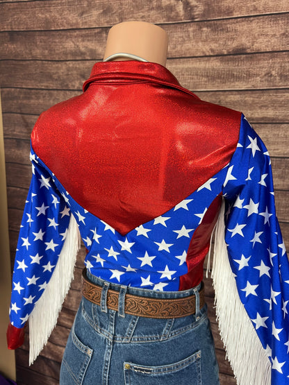 Firecracker Rodeo Shirt with White Fringe