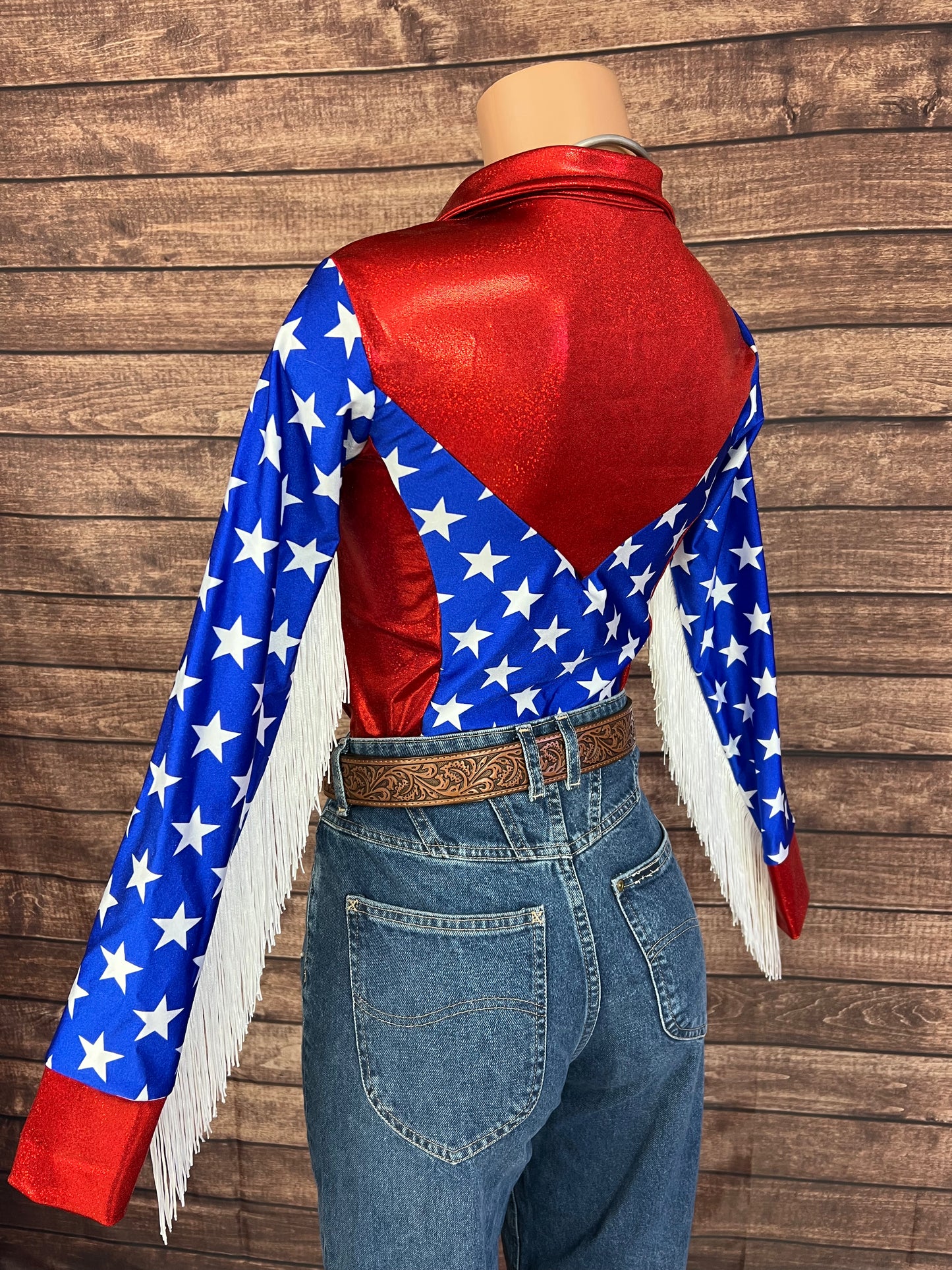 Firecracker Rodeo Shirt with White Fringe
