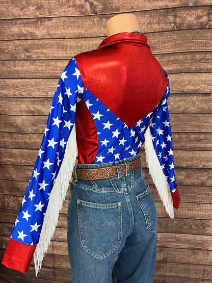 Firecracker Rodeo Shirt with White Fringe